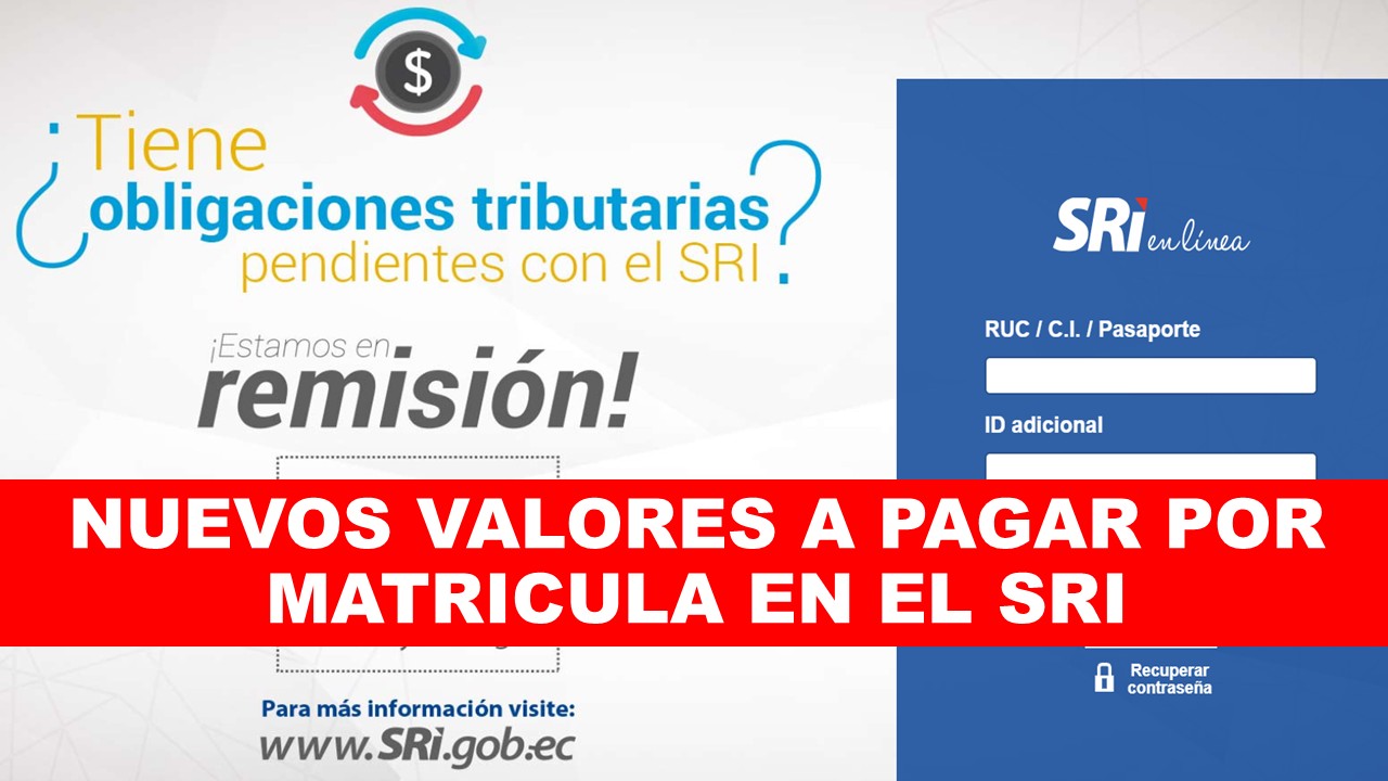 SRI Valor a pagar por Matricula ANT Ecuador